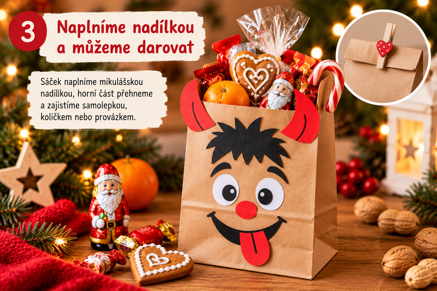 Hotový čertovský sáček naplněný mikulášskou nadílkou
